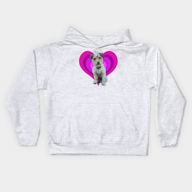 Gorgeous Jack Russell pup on a rainbow heart Kids Hoodie by StudioFluffle